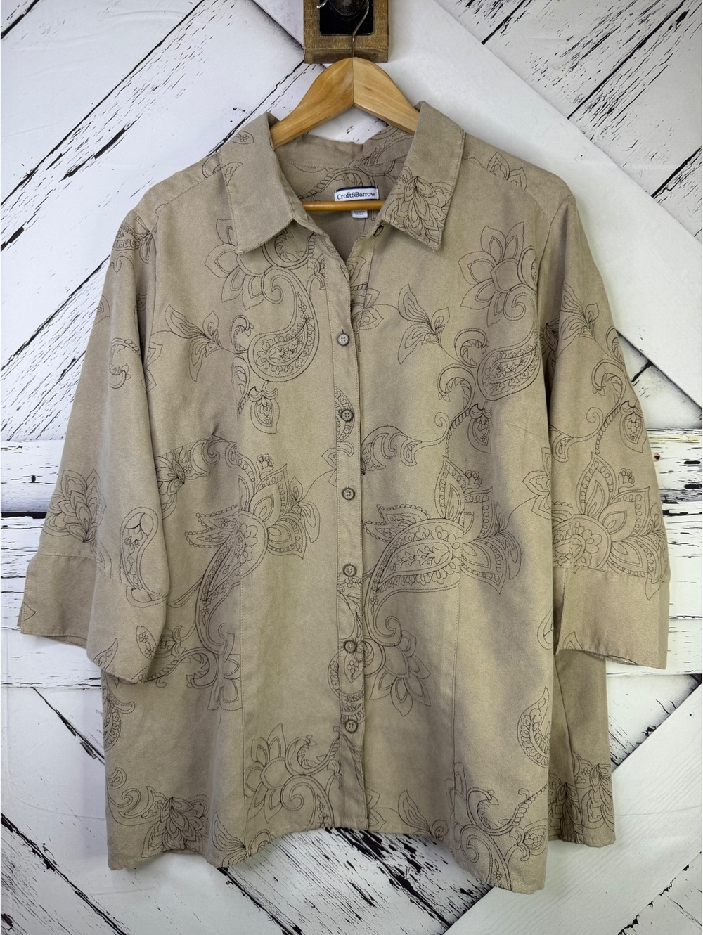 Croft & Barrow Western Boho Floral Paisley Embroidered Button Down Top Women 2X